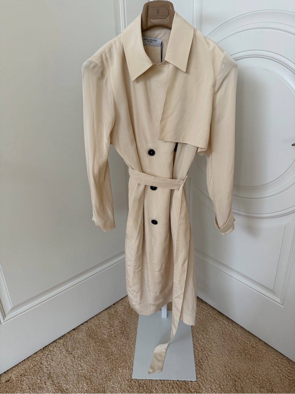 M.M. Lafleur 100% Silk Cream Trench Coat